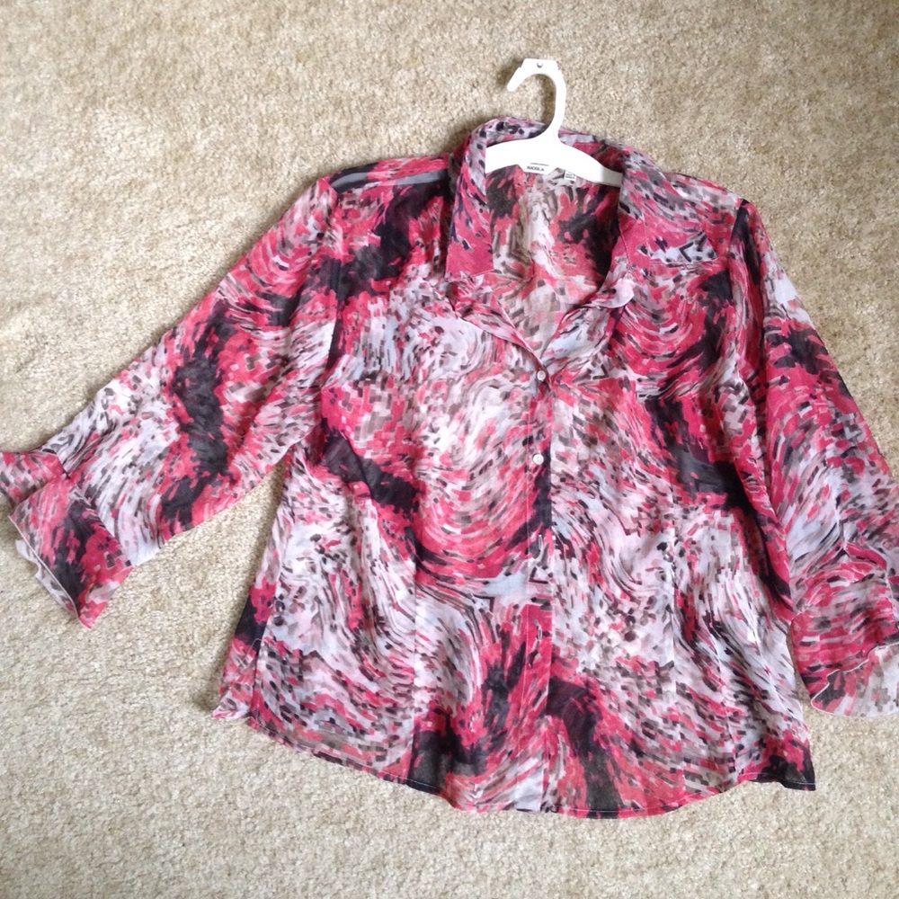 Pink Floral Button Down Blouse